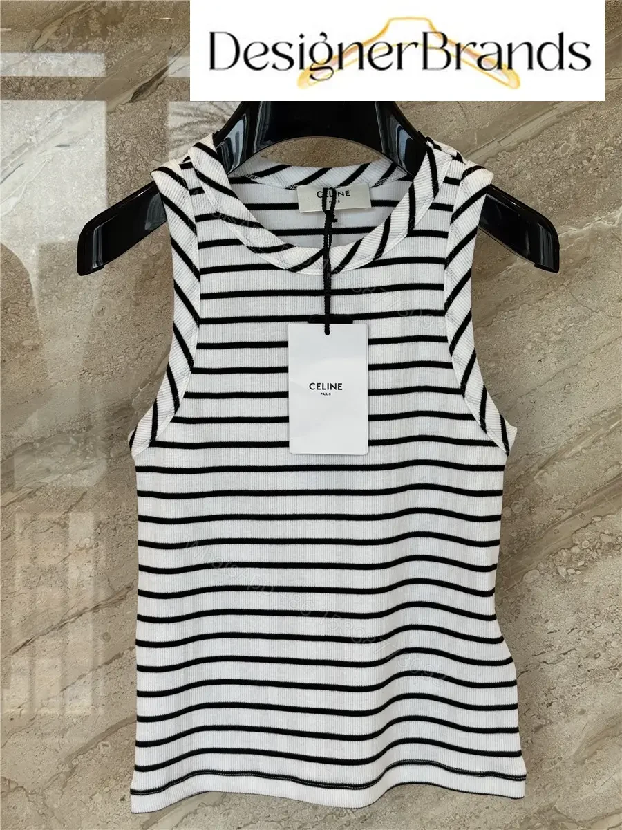 View 2 of Celine Triomphe Black and White Striped Knit Vest