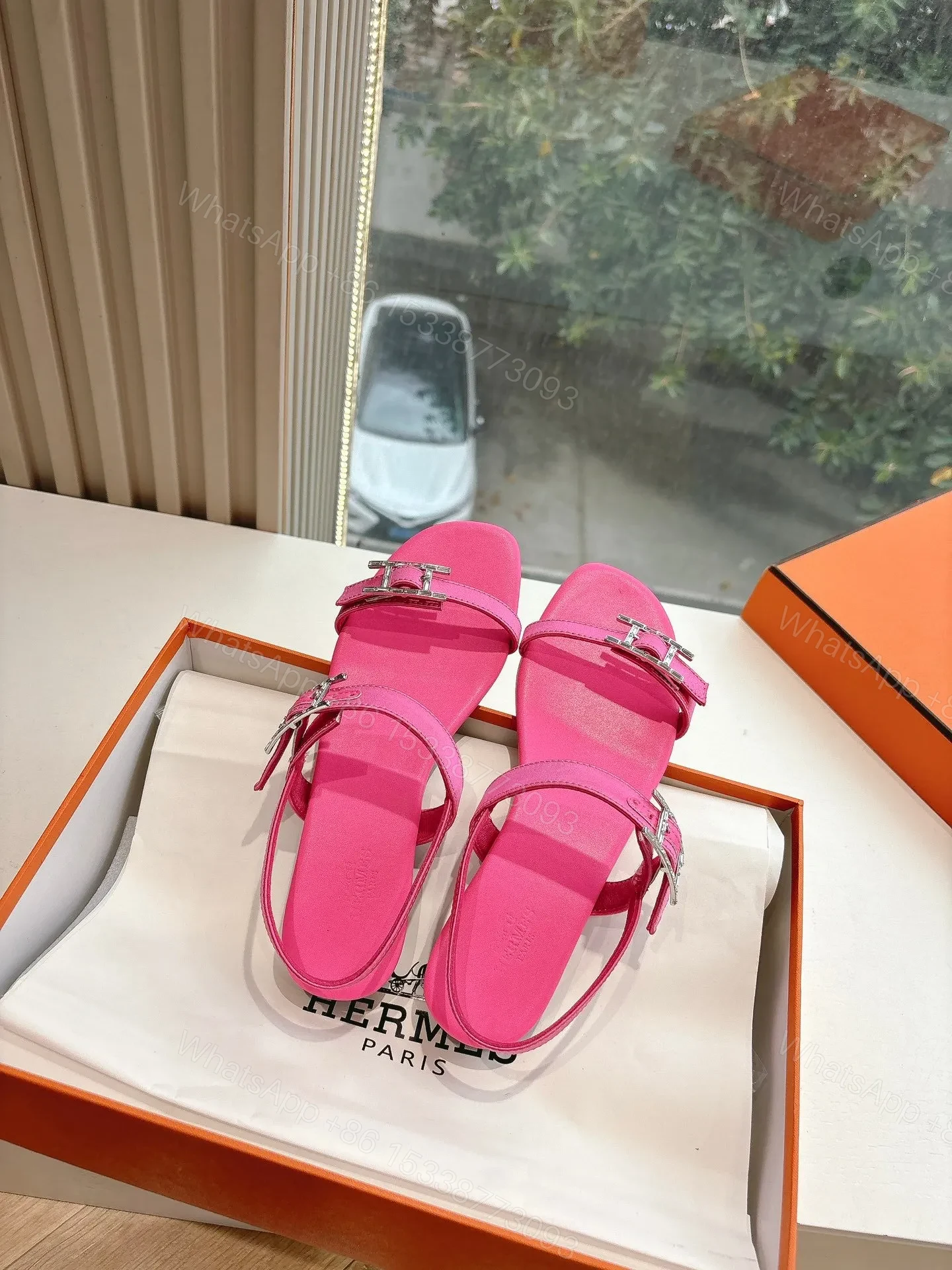 View 4 of Hermes Women Pink Leather Sandals