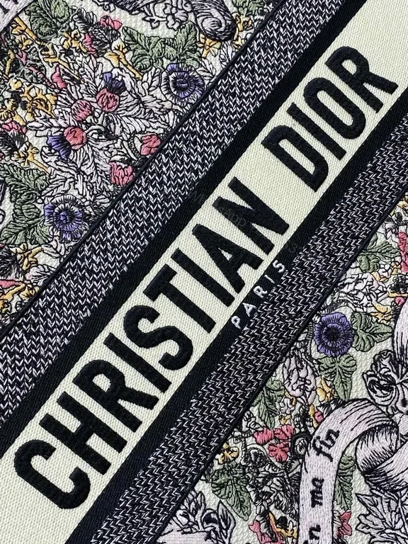 View 7 of Chic Dior-Style Black Tote with Bold Script Details
