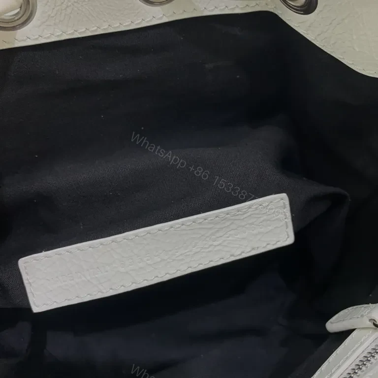 View 5 of White Textured Bucket Bag: Calfskin, Balenciaga-Inspired Luxury Bag