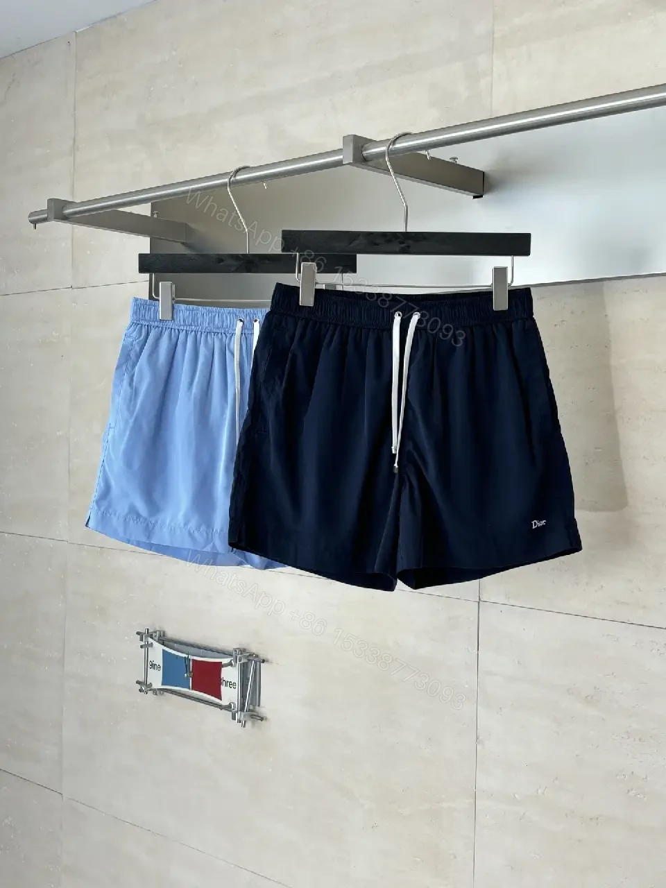 View 12 of Navy Nylon Drawstring Swim Shorts with Dior Logo