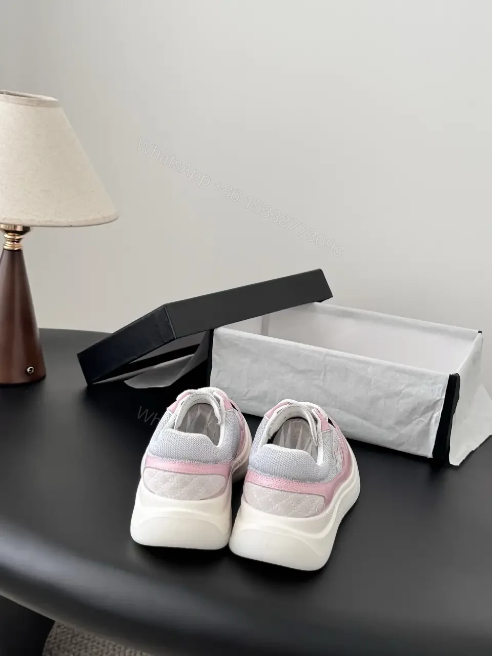 View 3 of Pastel Pink Denim Chunky-Soled Sneakers with Luxe Comfort