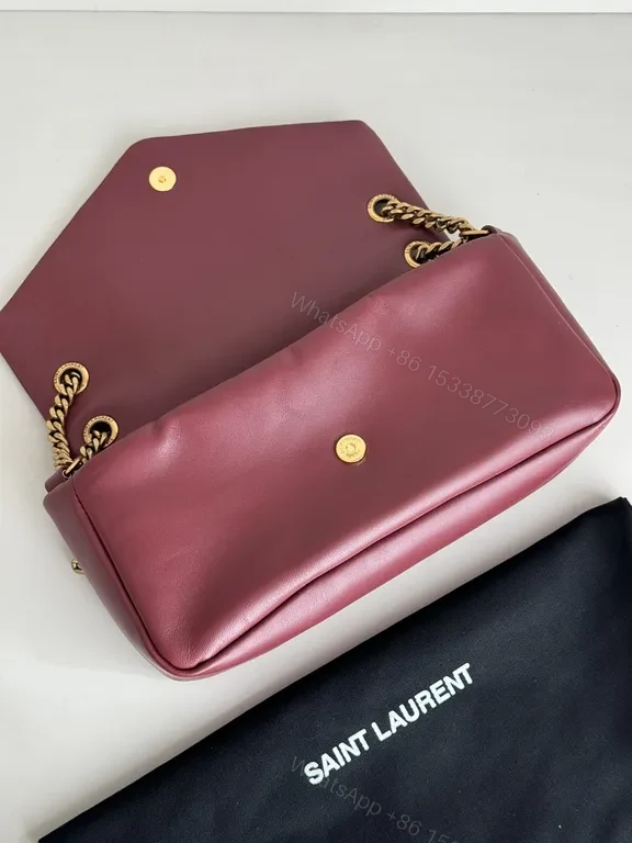 View 3 of Chic Burgundy Leather Flap Bag with Gold Chain Strap