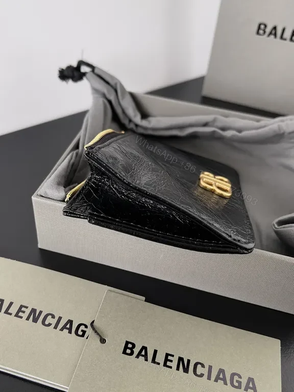 View 3 of Chic Black Leather Mini Cardholder Wallet with Gold BB Accent