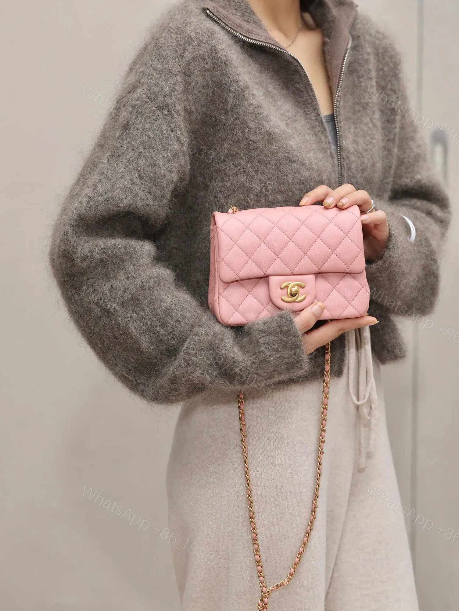 View 5 of Chanel Classic Woman’s 11 Handbag Pink With Bag Handle Bell 18cm