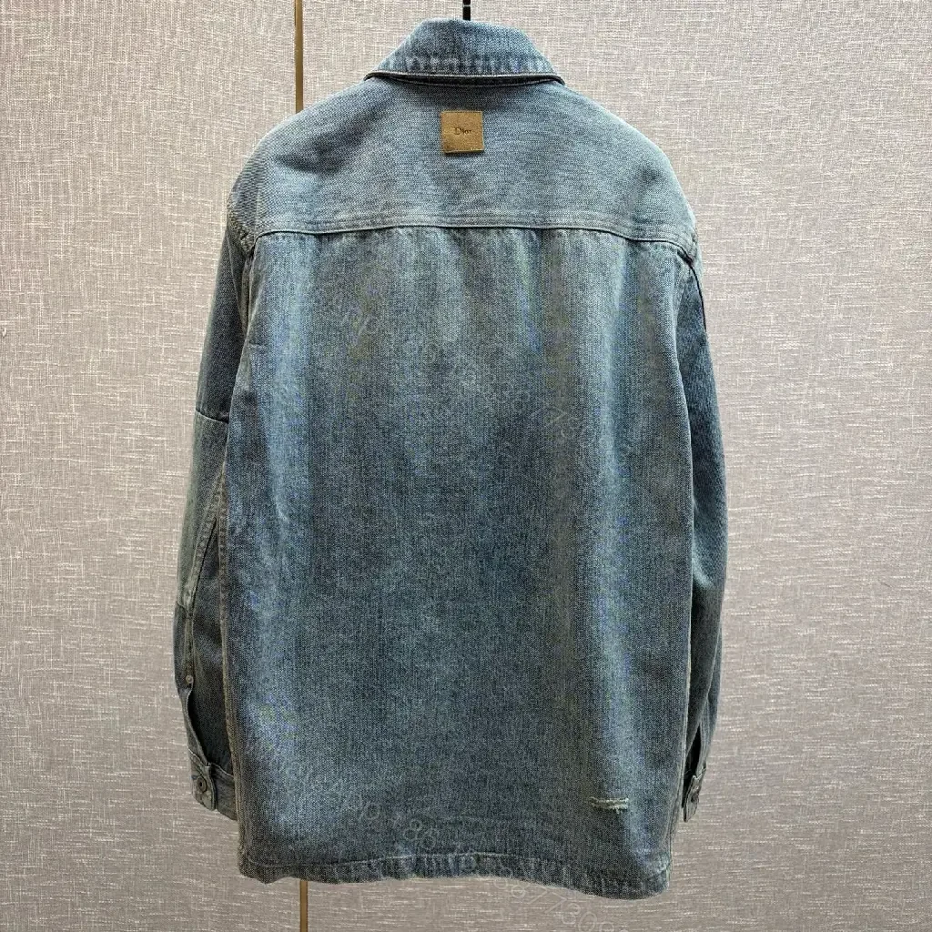 View 6 of Denim-Texture Button-Front Jacket: Subtle Luxury Unisex