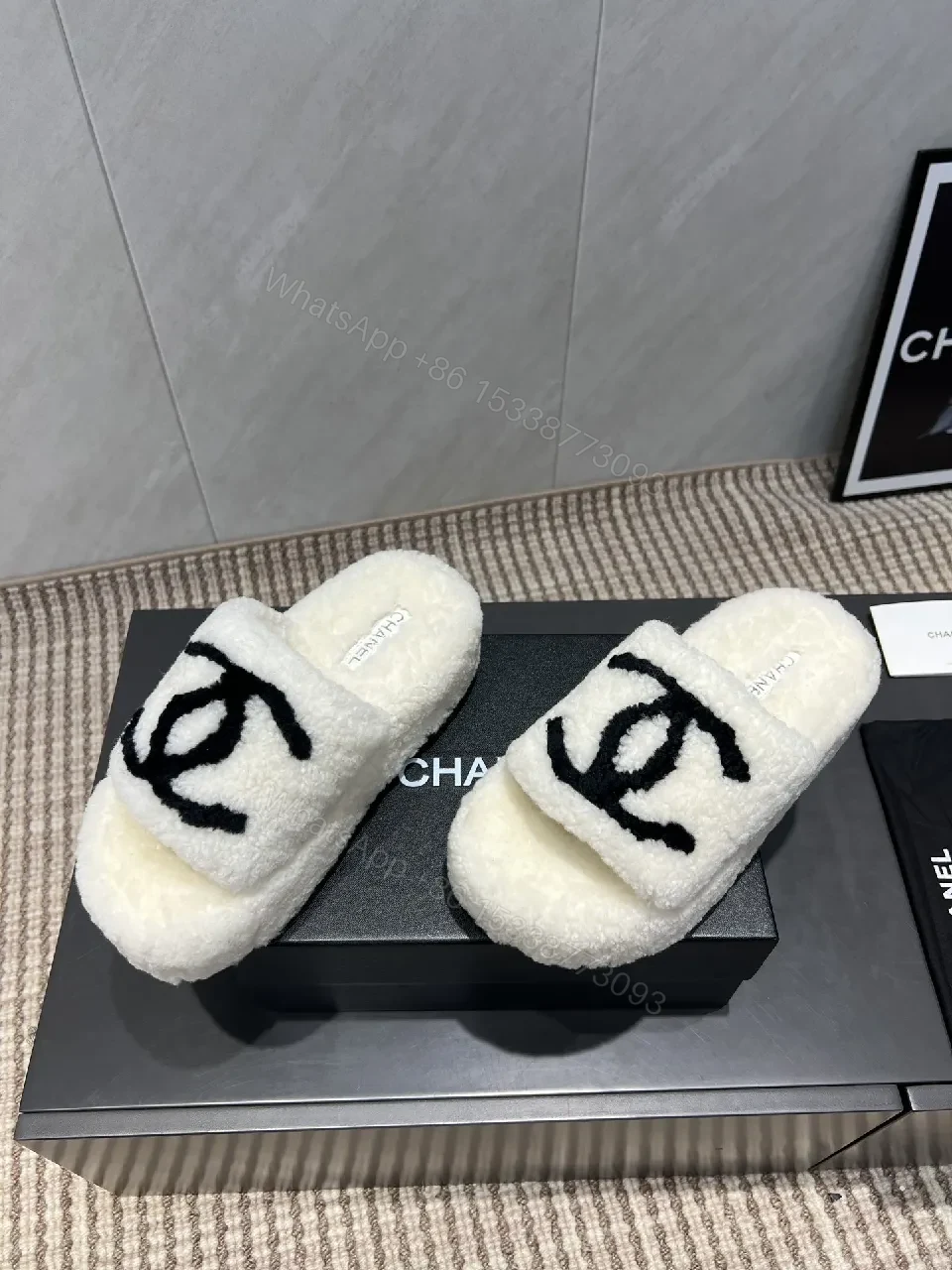 View 5 of Chic Plush Slippers: Memory-Foam Comfort, Logo Detail