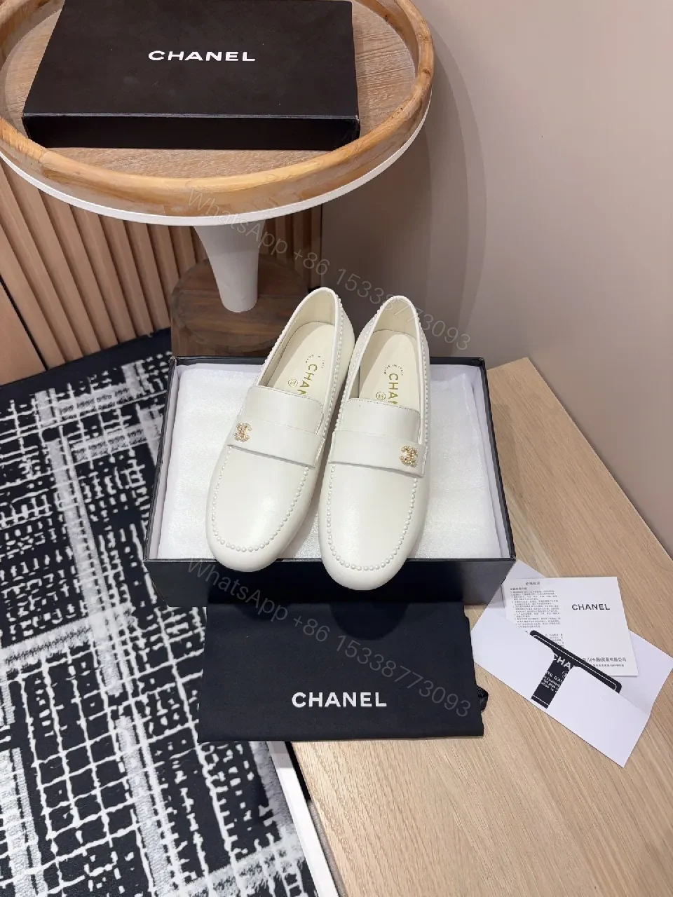 View 9 of Ivory Leather Loafers – Classic Gold Logo, Moccasin Toe