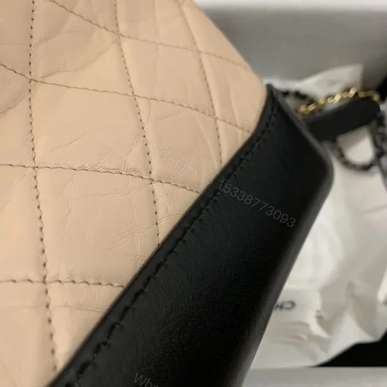 View 6 of Chanel-Inspired Quilted Mini Bag: Nude & Black, Chain Charm