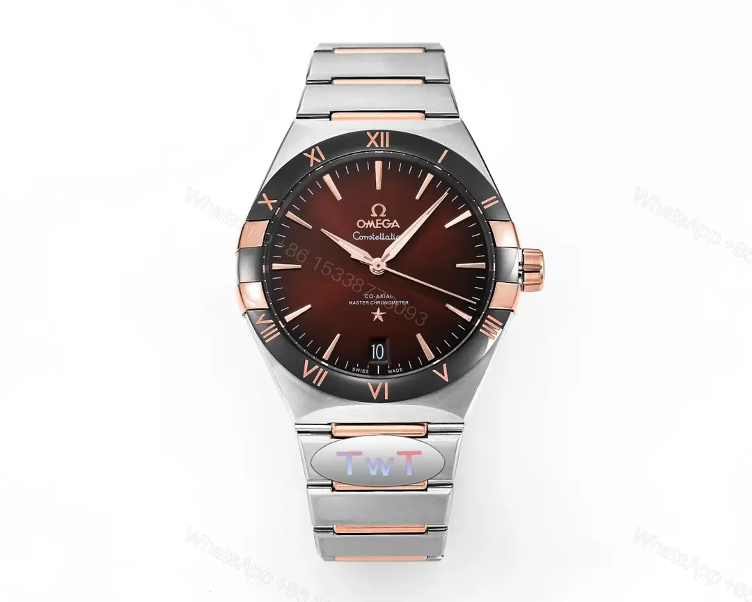 Omega Constellation Star Series 5th Generation Ceramic Bezel Watch 41mm Burgundy Dial Stainless Steel and Rose Gold Bracelet — view 1