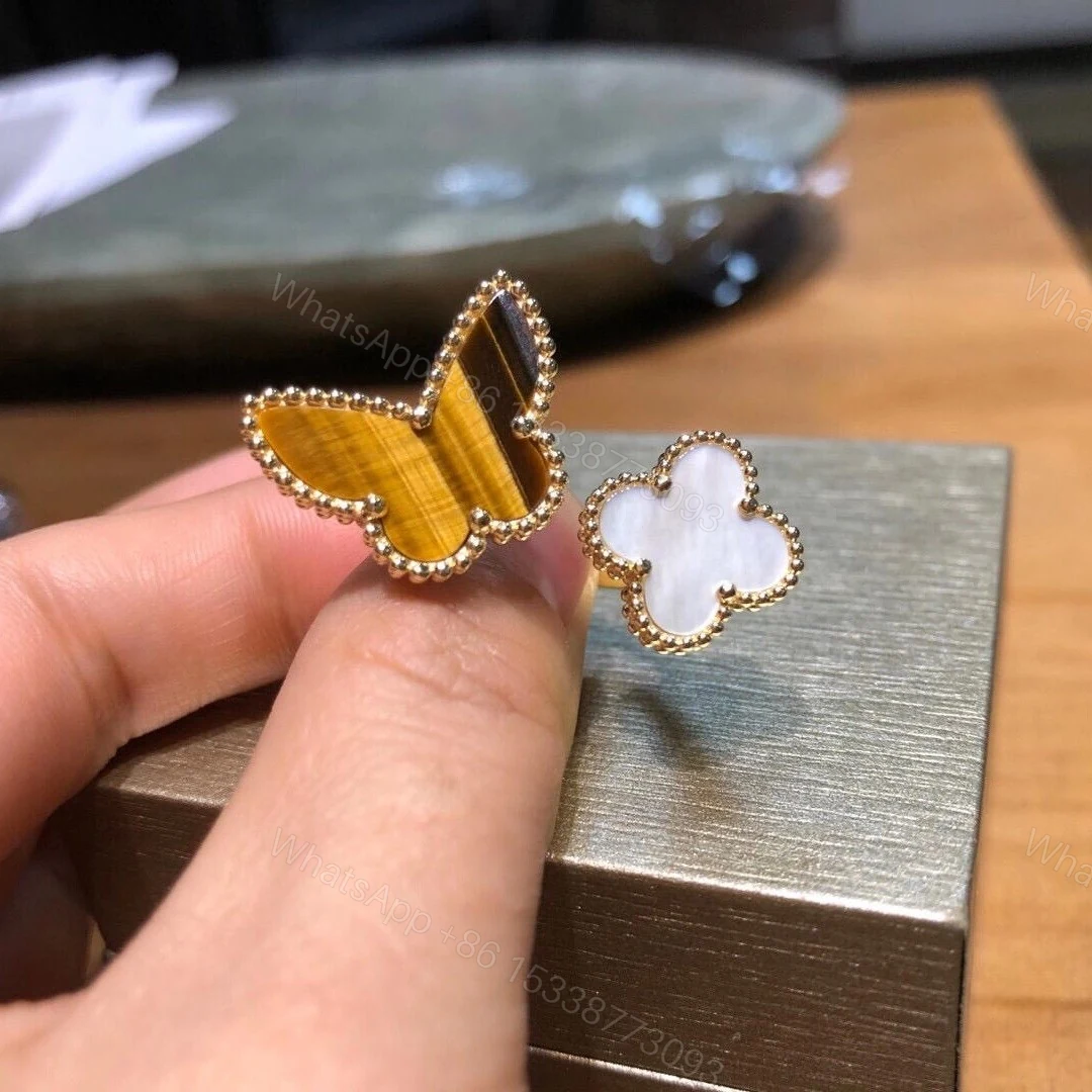Van Cleef & Arpels 18K Gold Lucky Alhambra Between The Finger Ring Butterfly Tiger Eyes VCARN05800 — view 1