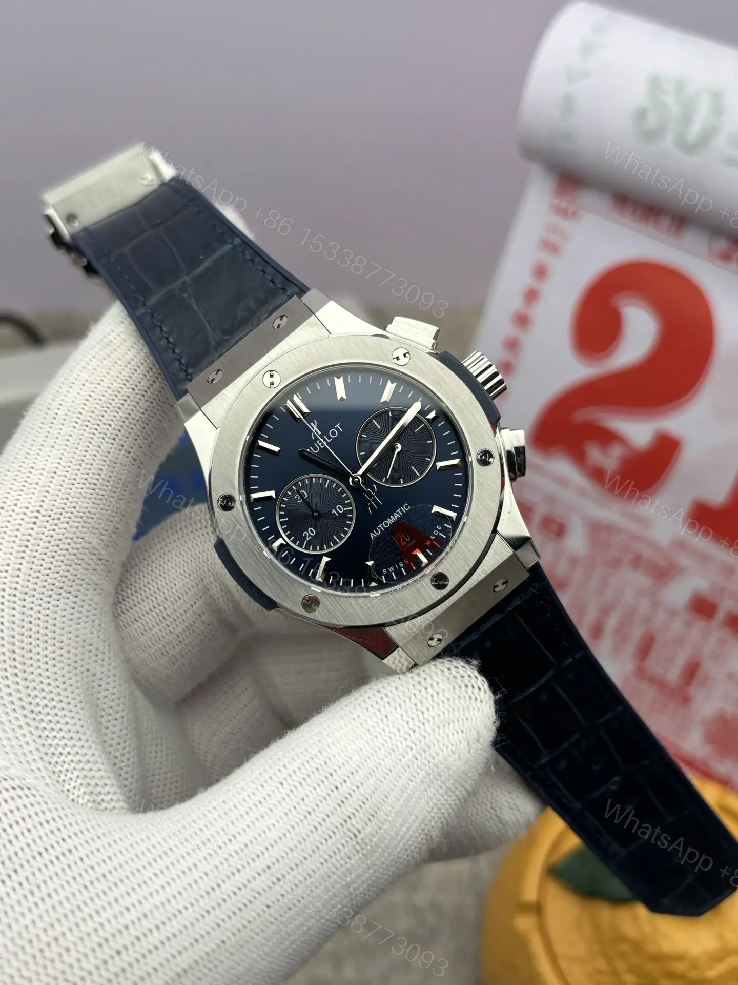 View 3 of Super Clone Hublot Classic Fusion Blue Dial Rubber Strap 44MM Premium Chronograph RG-HUBLOT-CF-CHRONO-BLU-RUB-44