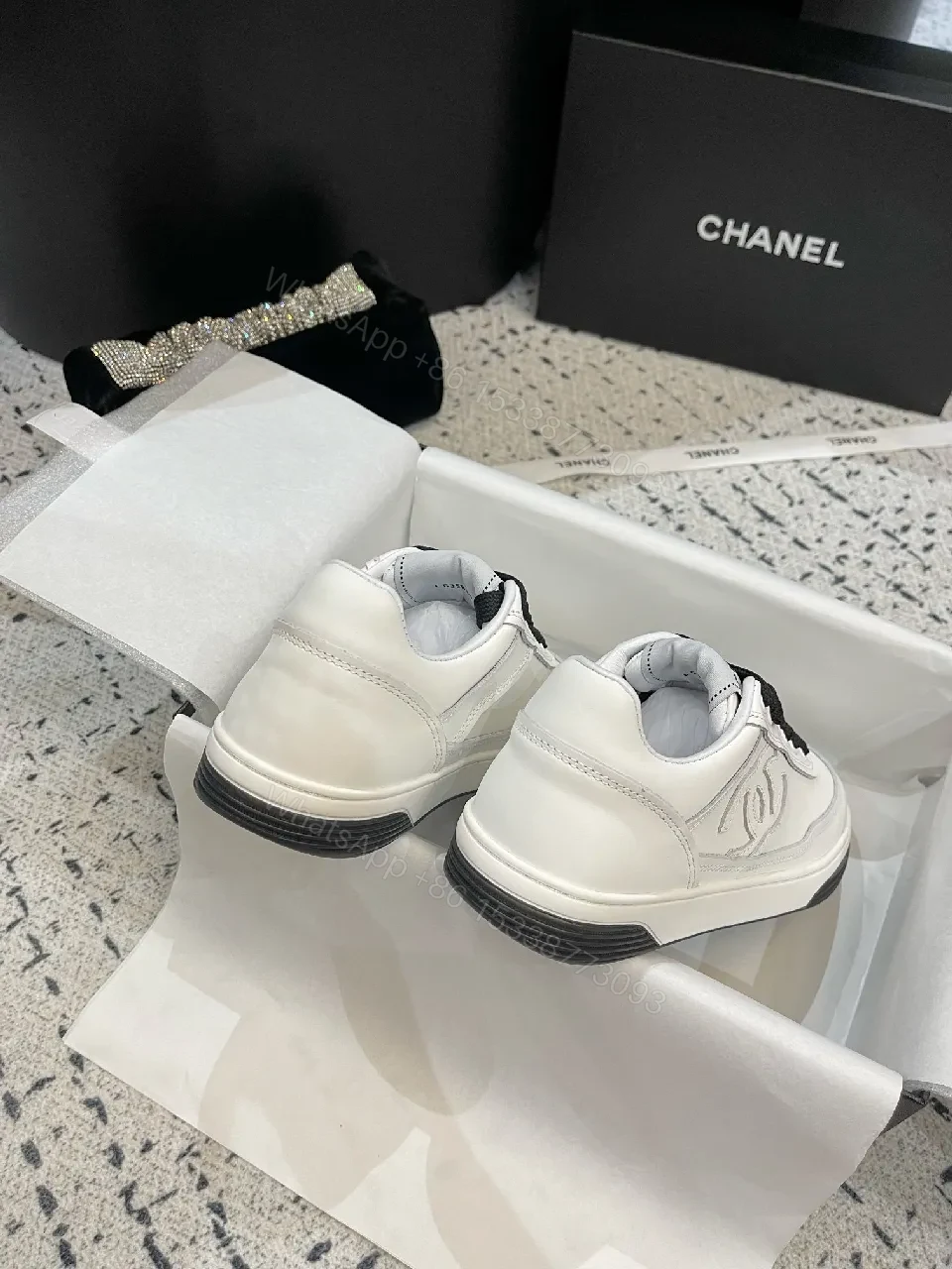 View 7 of White Leather Low-Top Sneakers with Luxe Detailing