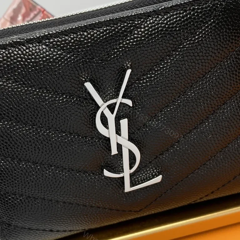 View 8 of Quilted Luxe Wallet with YSL Emblem - Compact Elegance