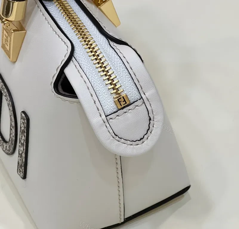 View 7 of White Fendi Mini Bag: Rhinestone Logo, Tortoiseshell Handle