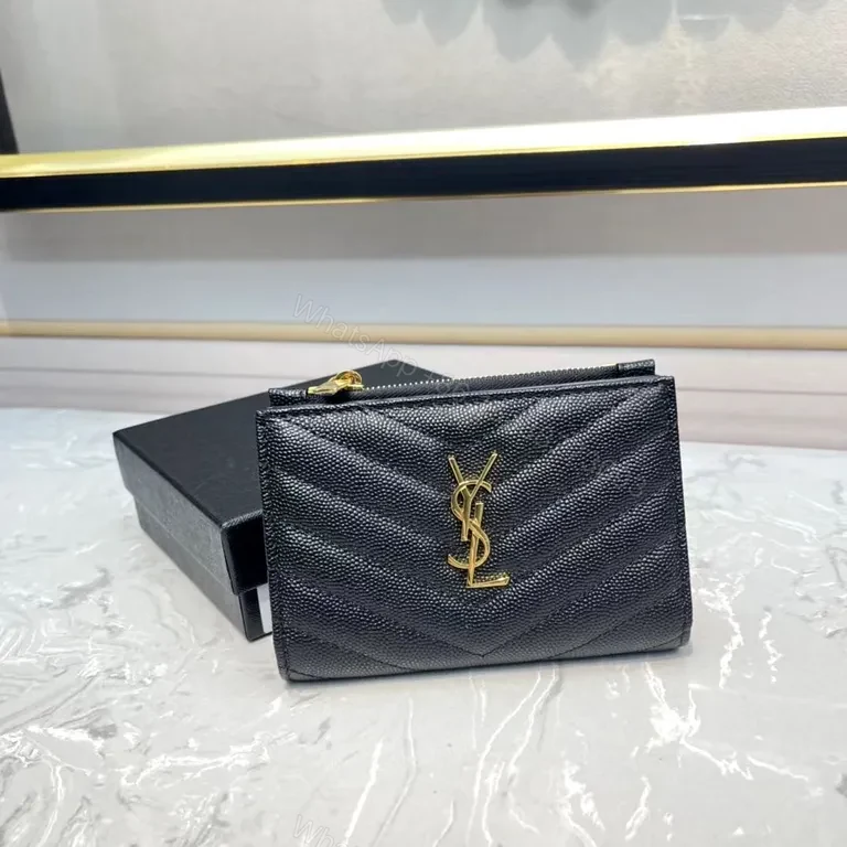 Chic Black Chevron Wallet Clutch with YSL Hardware — view 1