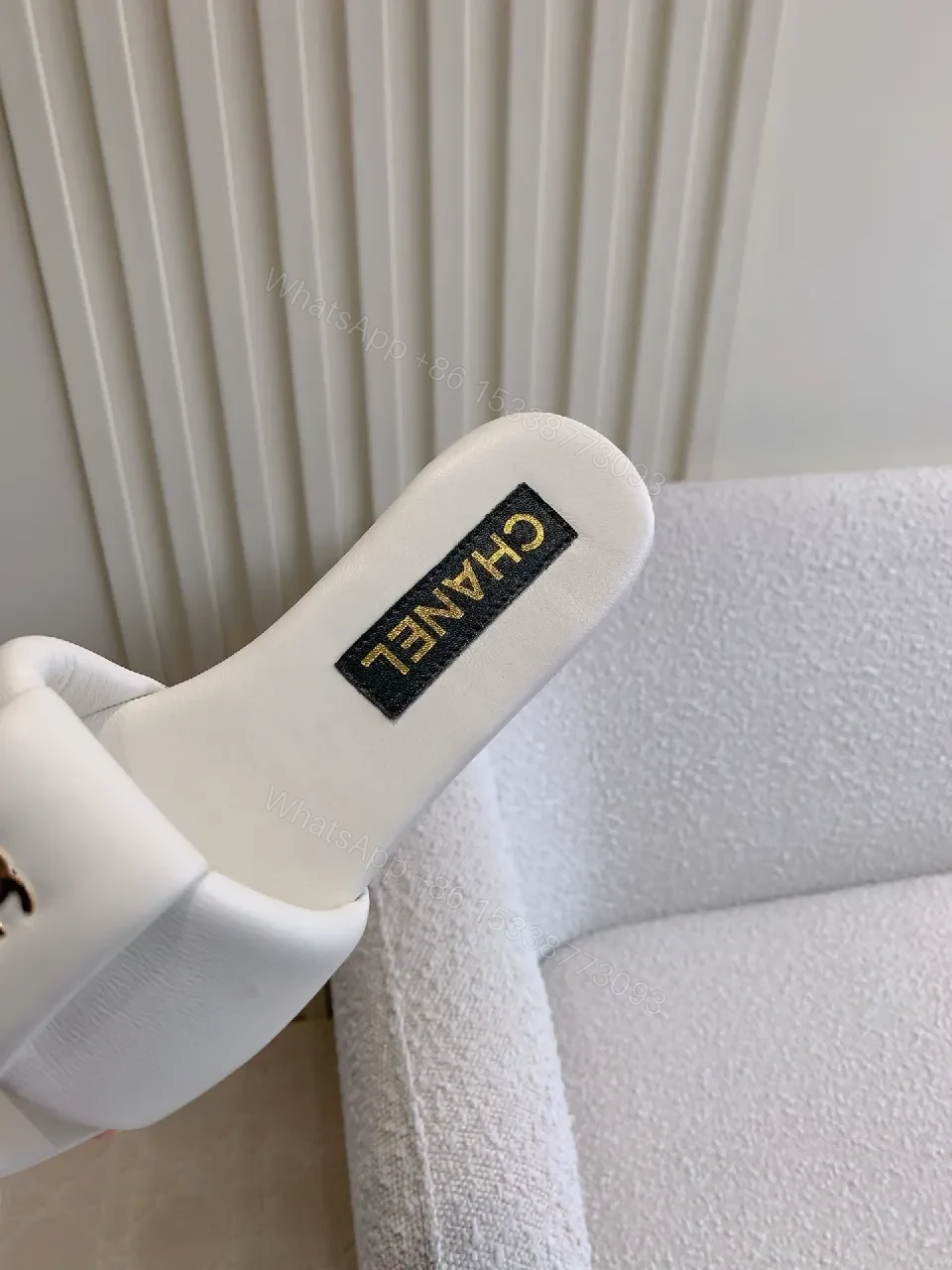 View 2 of White Leather Slide Sandals - Luxe Comfort, Subtle Logo