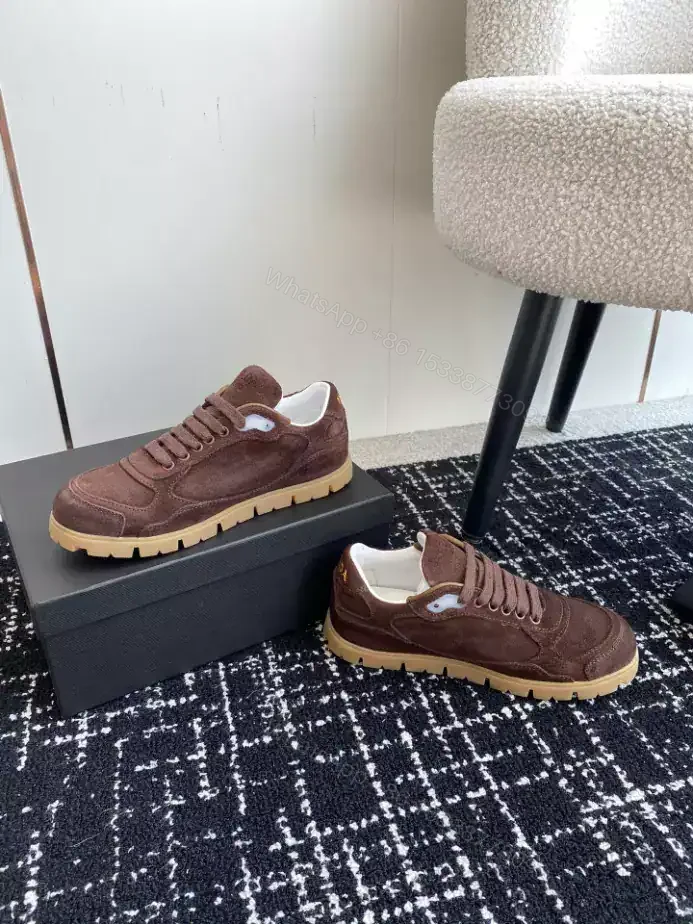 View 5 of PRADA TRAIL FADED SUEDE SNEAKERS IN DARK BROWN- PRD079