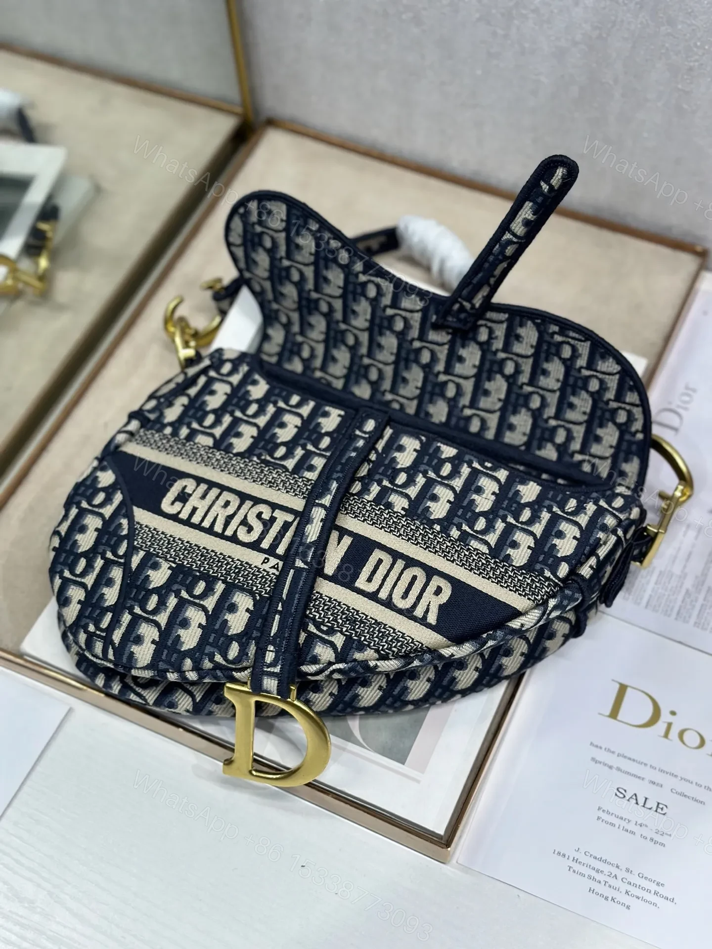 View 3 of Christian Dior Saddle Bag in Blue Dior Oblique Jacquard