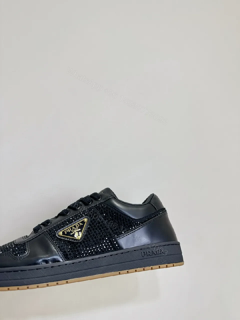 View 3 of Black Leather Grid-Textured Luxury Sneakers with All-Day Comfort