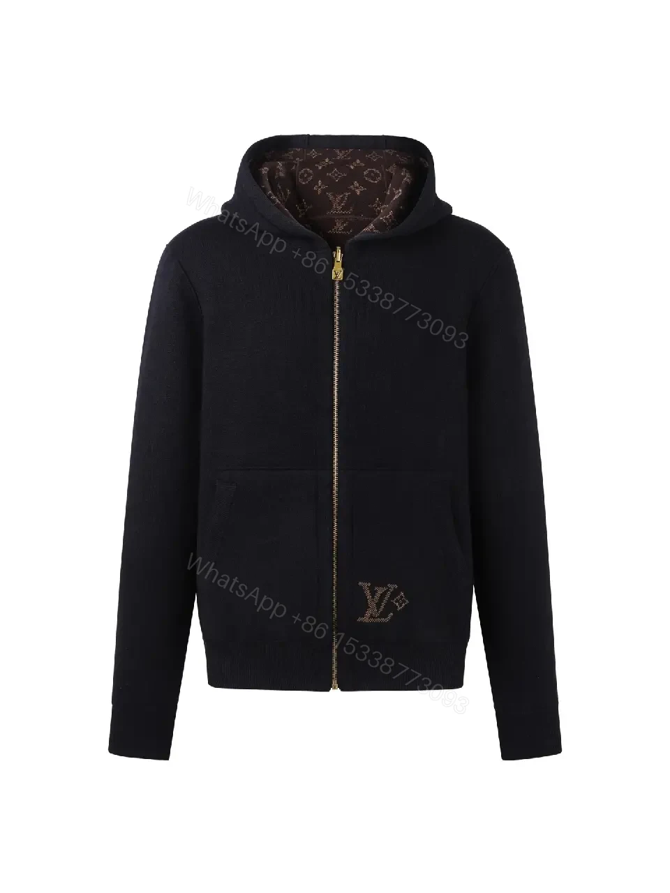 Cozy Black Knit Zip Hoodie with Luxe Details — view 1