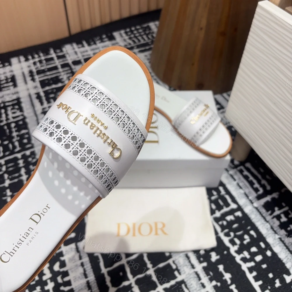 View 4 of 高仿Dior*D-Lane系列KCO154圓頭套腳一字拖鞋白色免檢版