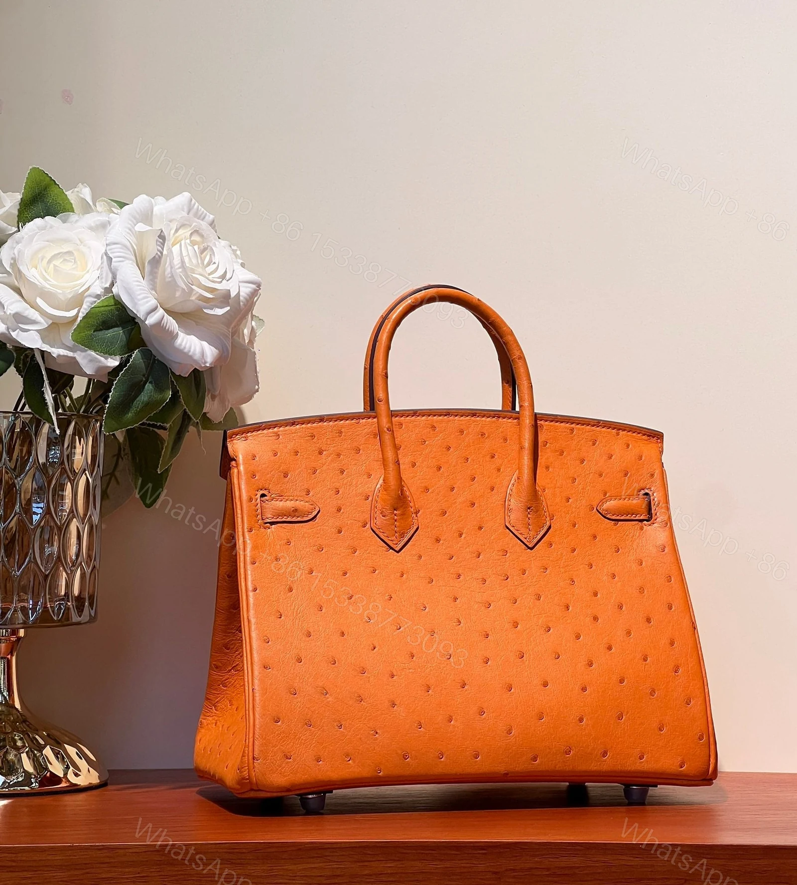 View 2 of HERMES BIRKIN 25 BAG IN FIRE ORANGE OSTRICH LEATHER WITH SILVER HARDWARE