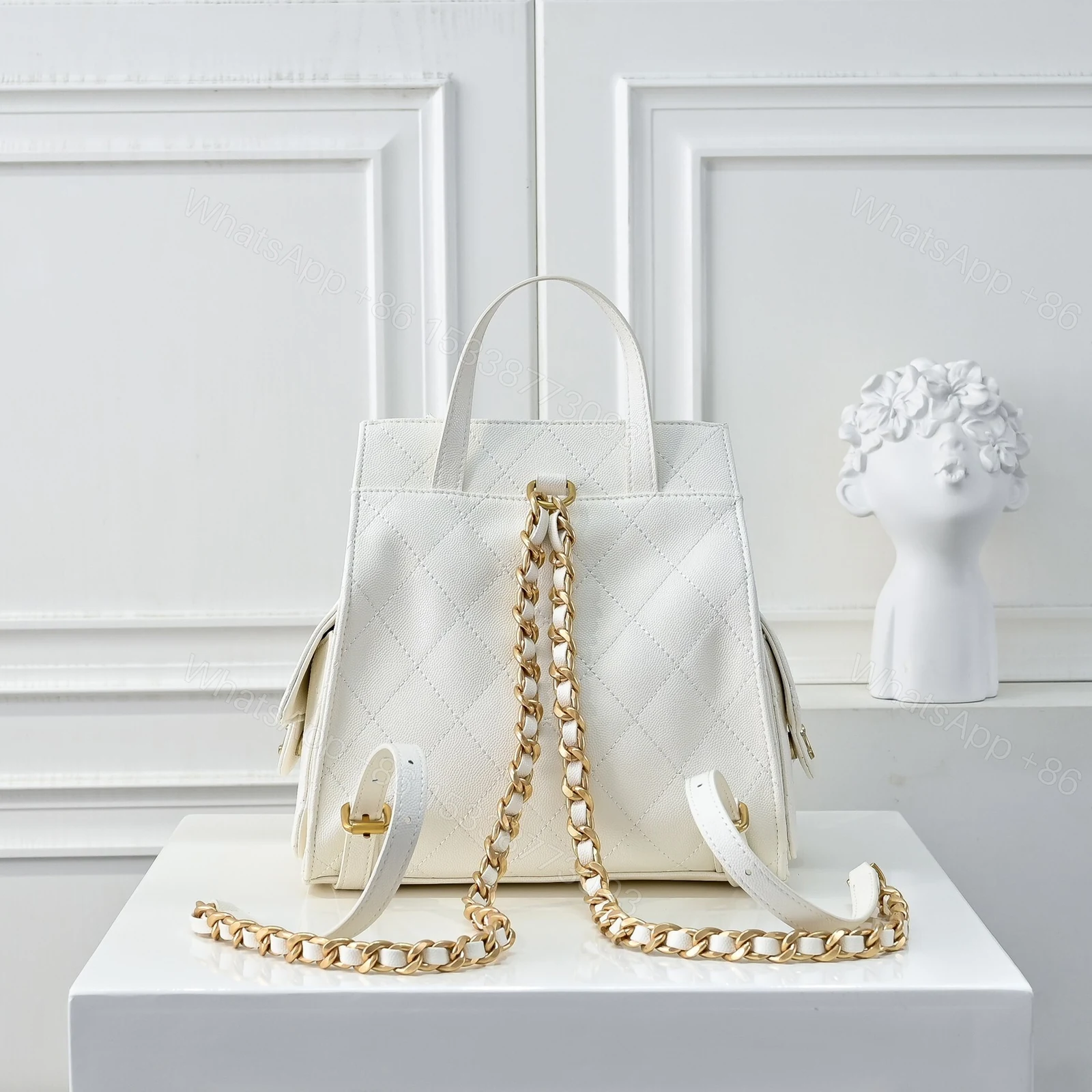 View 4 of Chanel 25 Medium Size Backpack Grain Effect And Gold Metal White 23Cm As5600 B20304 10601