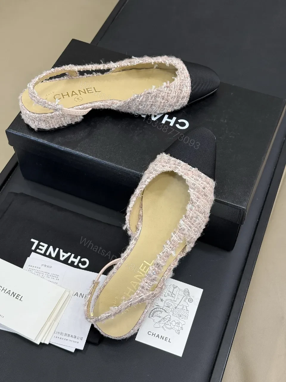 View 6 of Tweed Slingback Mules with Black Cap Toe, Luxury Comfort
