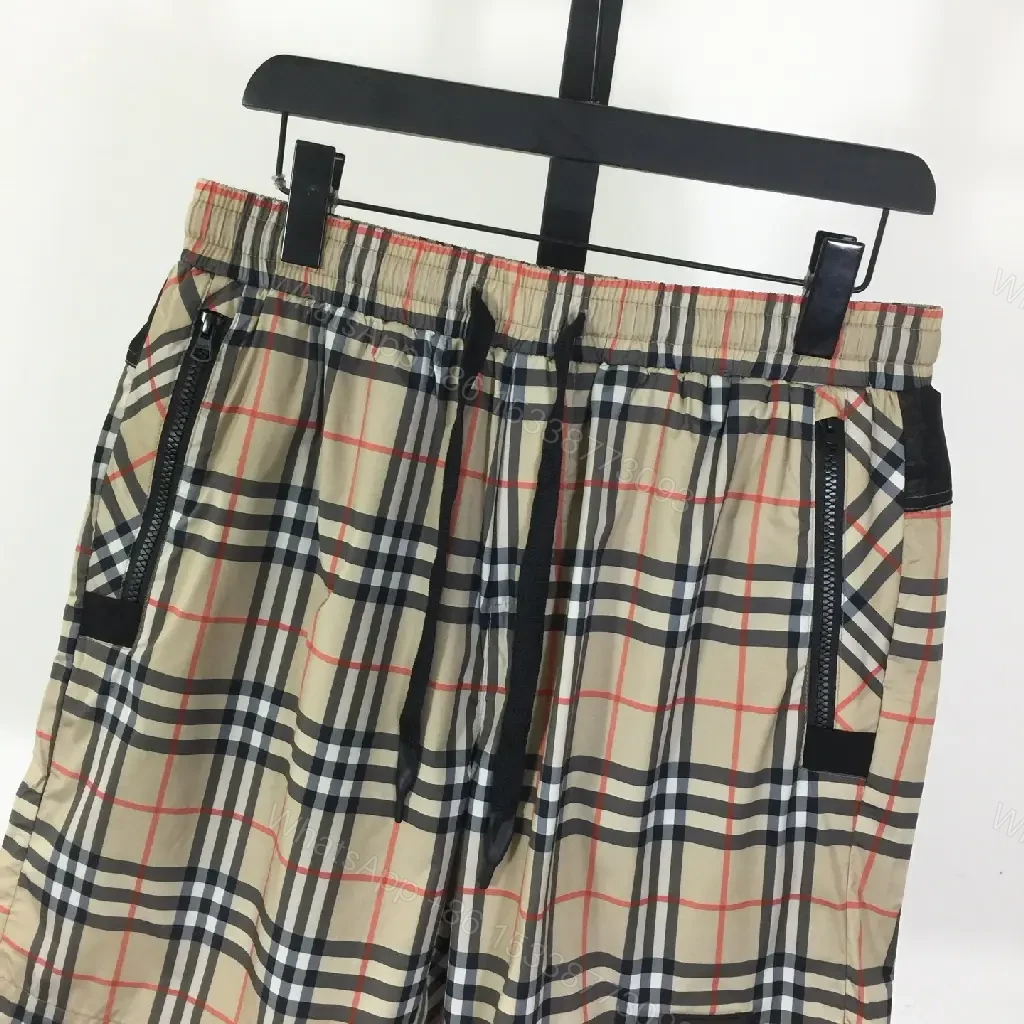 View 6 of Beige Cotton Burberry Check Shorts with Drawstring