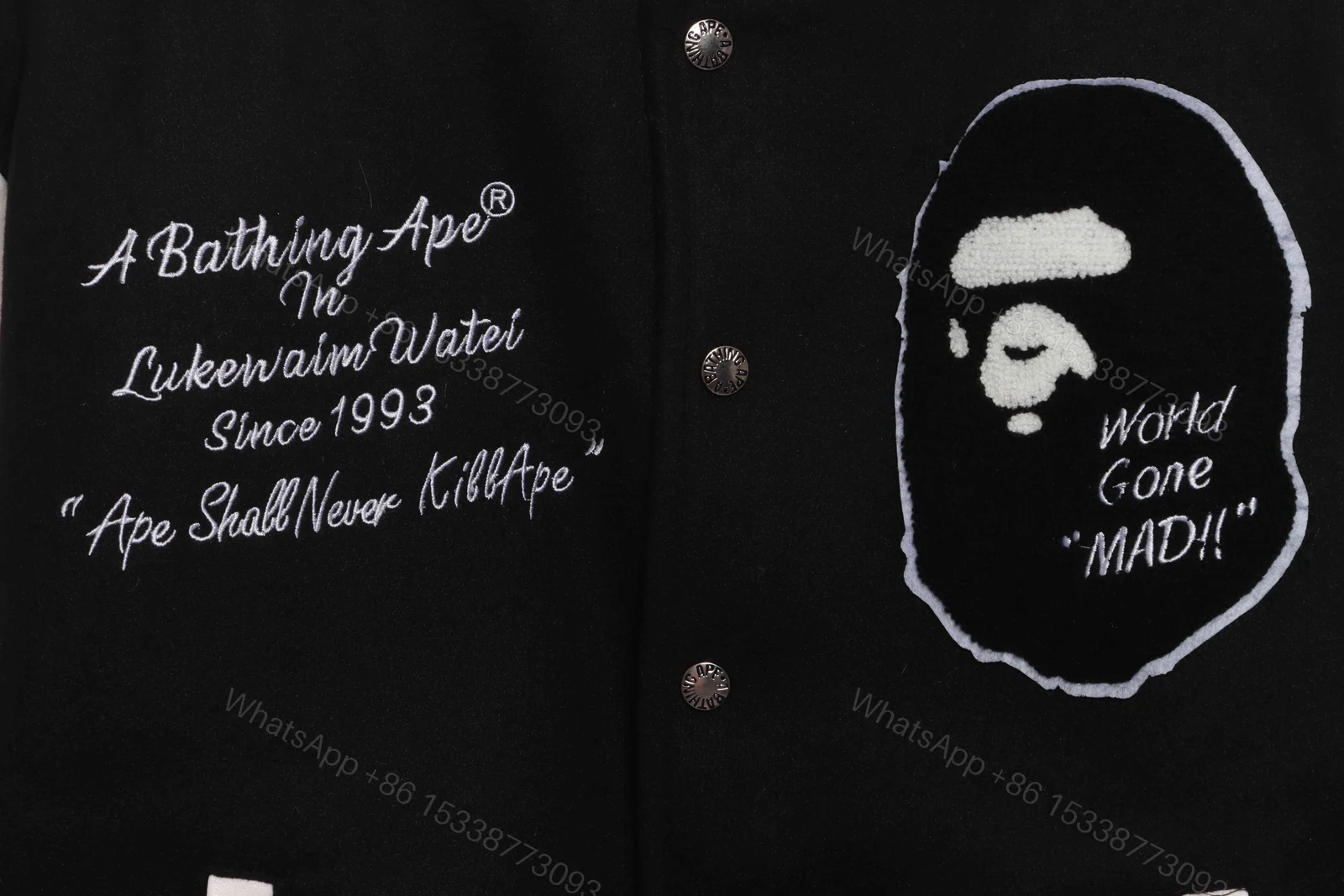View 9 of Bape Embroidered Baseball Jacket Black