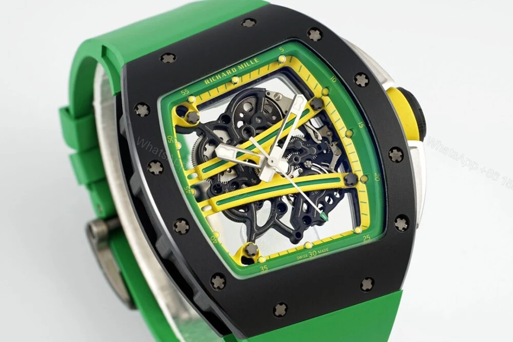 View 2 of RM61-01 APSF Black Ceramic/RU Skeleton Dial on Green Rubber Strap RMUL2 Super Clone
