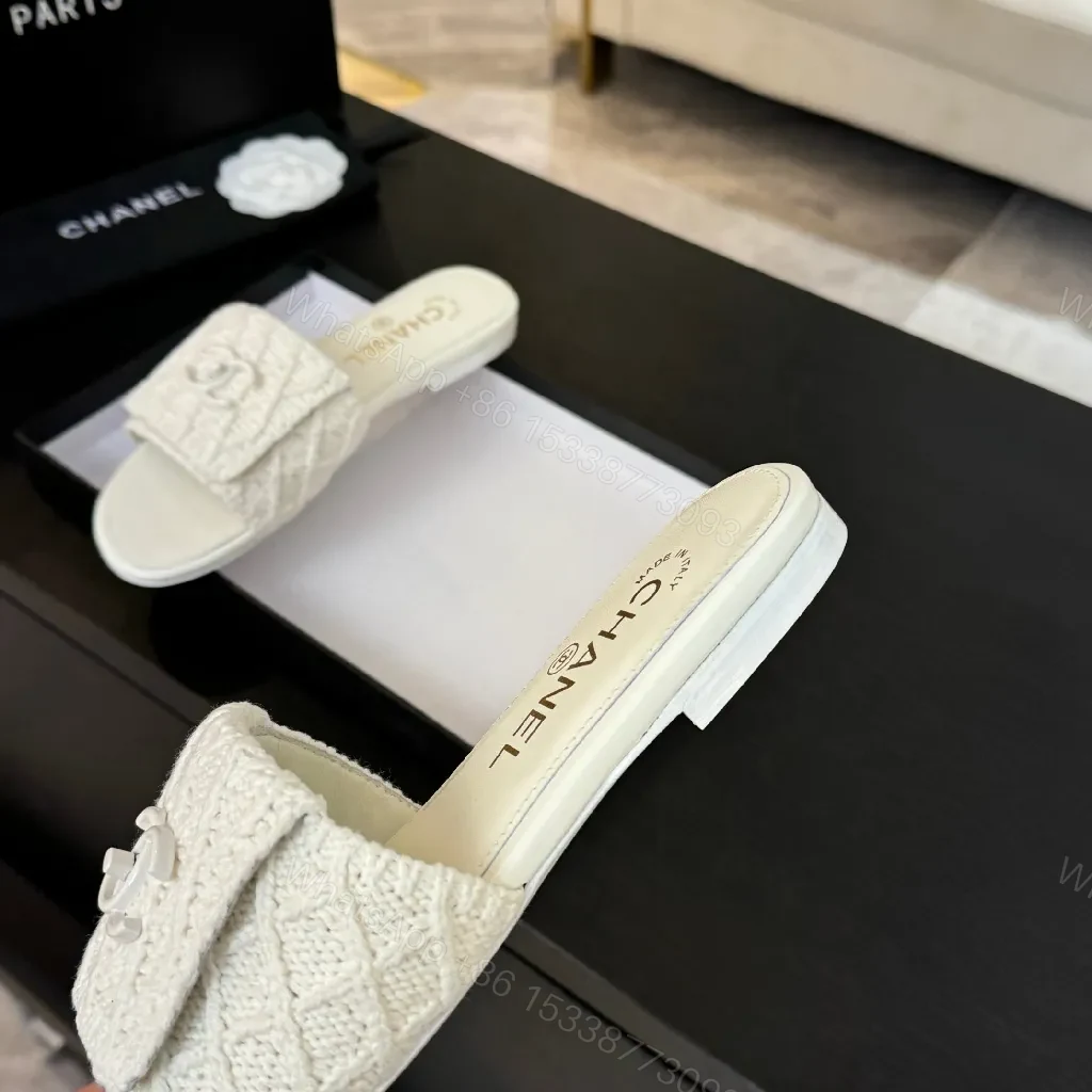View 9 of Ivory Knit Slide with Logo Motif – Luxe Everyday Comfort