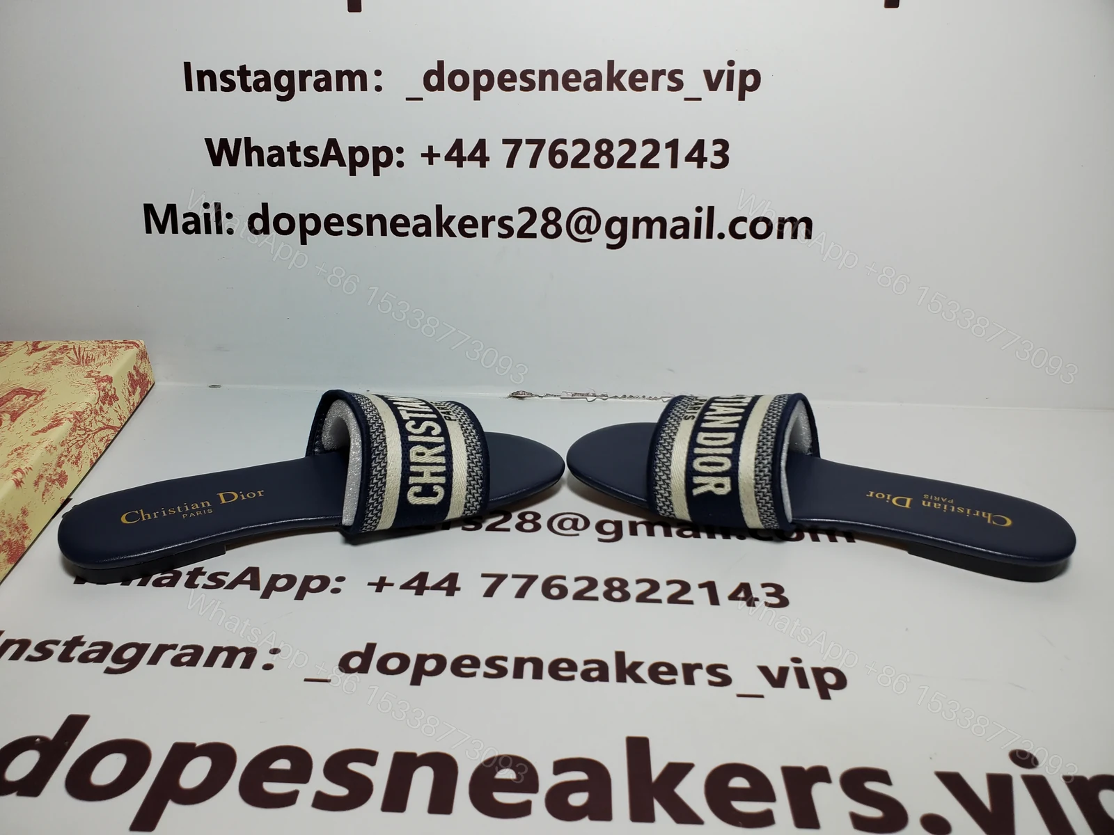 View 4 of CHRISTIAN DIOR DWAY NAVY BLUE FABRIC SLIDES