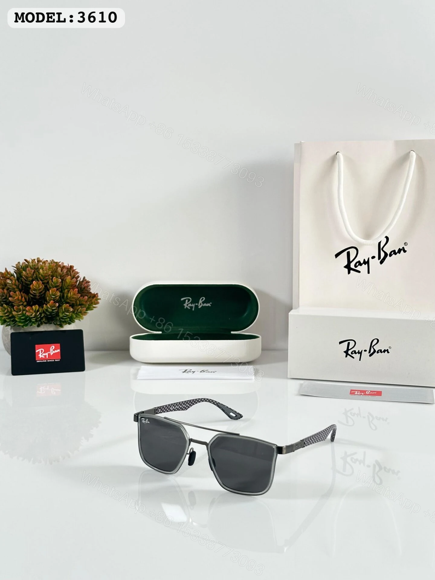 Ray-Ban 3610 Black-Brown Metal Square Sunglasses — view 1