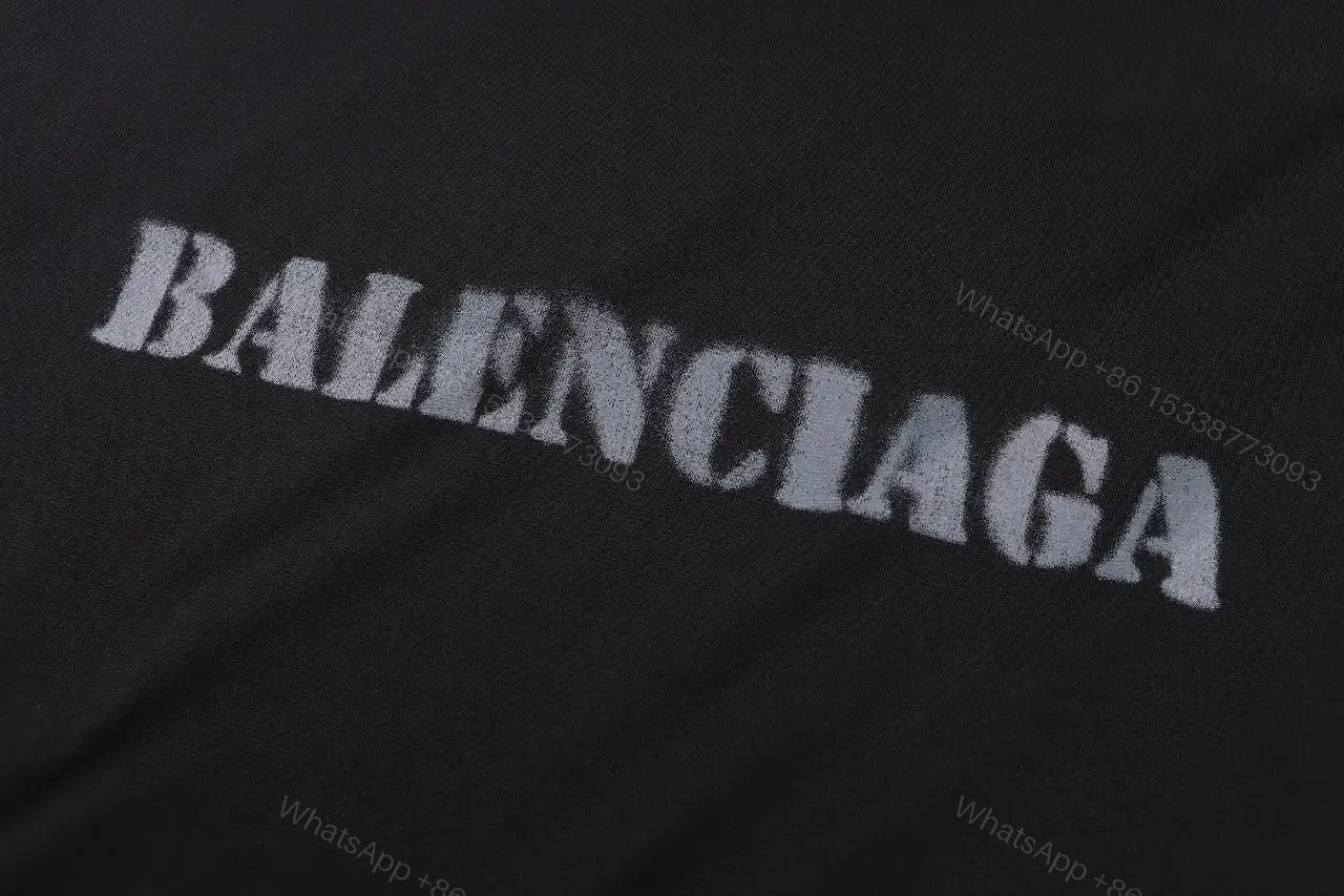 View 2 of Black Cotton Oversized Tee Faded BALENCIAGA Chest Logo T-Shirt