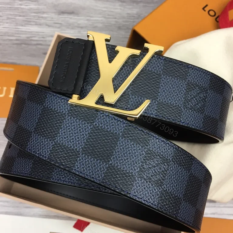 View 5 of Damier Graphite Belt: Luxury Coated Canvas with Gold Buckle Belt