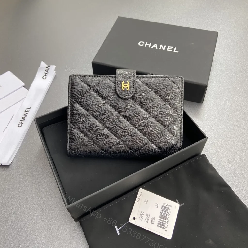 Quilted Luxe Wallet in Black with Gold Accent — view 1