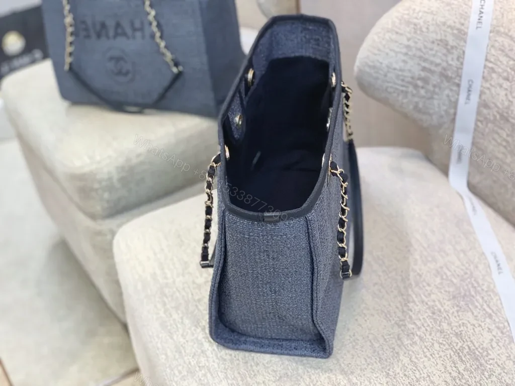 View 5 of Denim-Texture Chanel-Inspired Tote: Subtle Luxe Carry