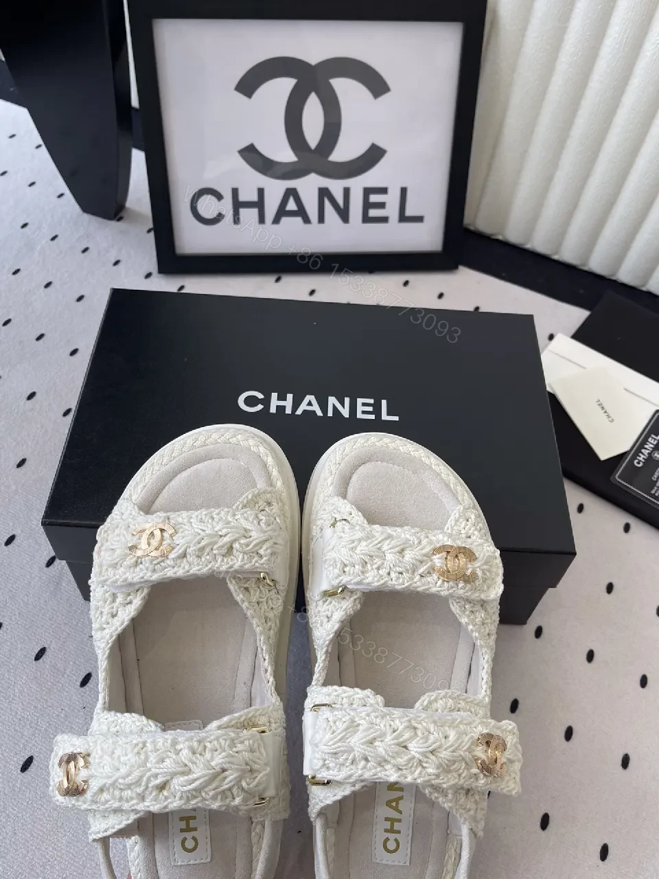 View 4 of Knit Sandals with Gold Logo Hardware – Elevated Luxury Footwear