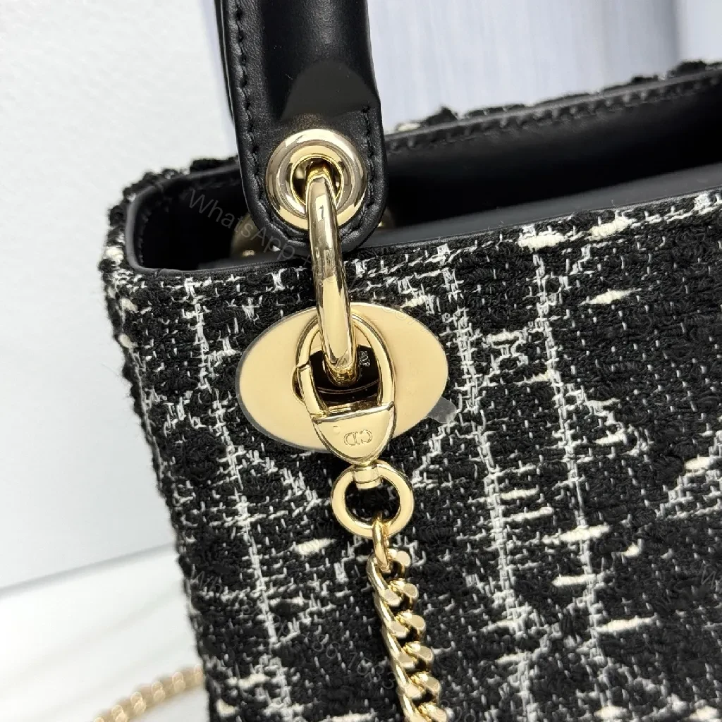 View 4 of Chic Tweed Mini Bag with Gold Charms - Black / White