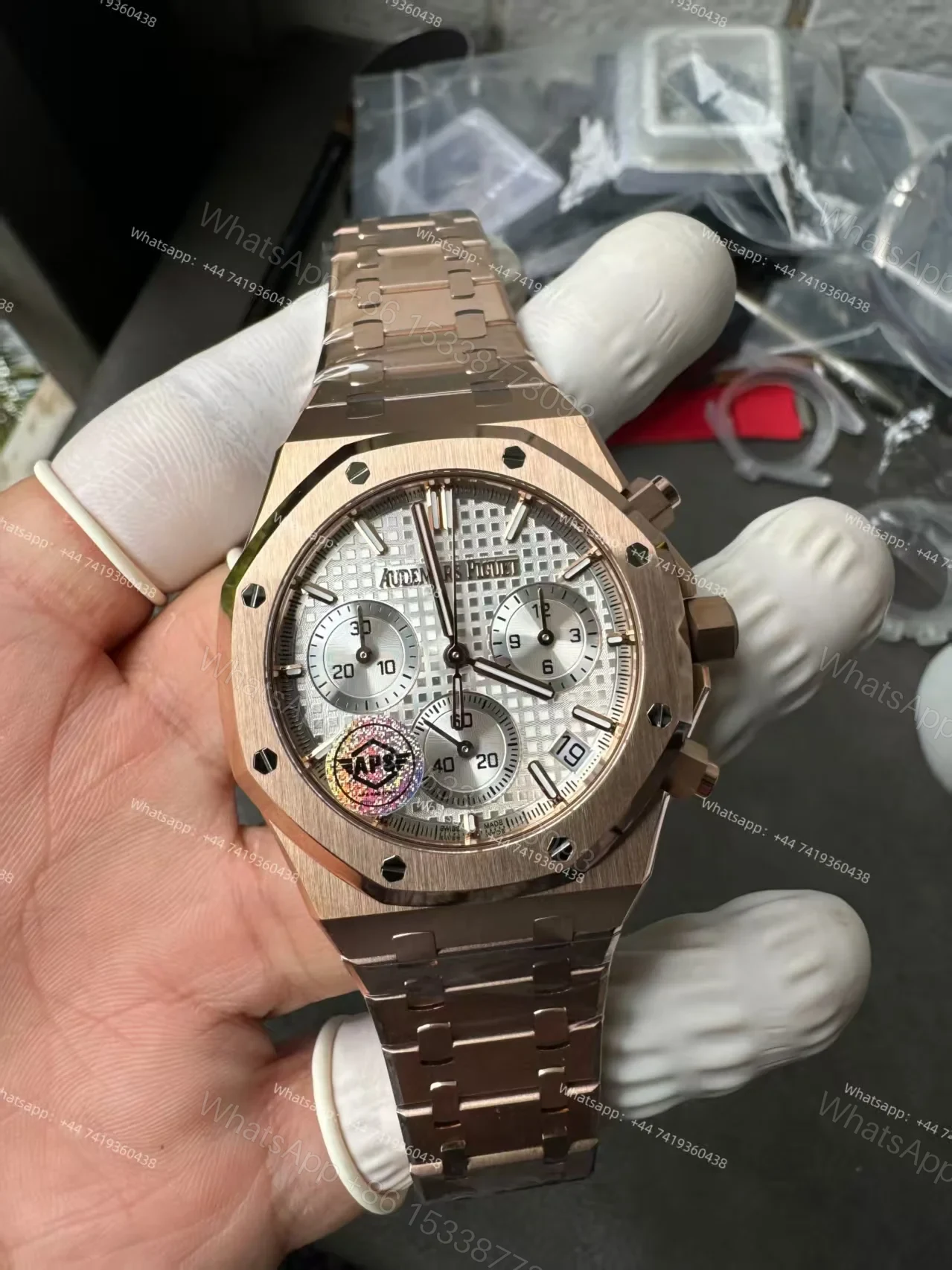 View 10 of Audemars Piguet Super Clone Royal Oak Rose Gold White Dial 26240 Chronograph 41mm Cal.4401