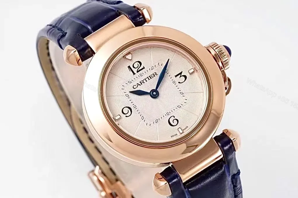 View 6 of GS Factory Cartier Pasha de Cartier Women’s Watch – 30mm Rose Gold Case, Blue Leather Strap, Swiss Quartz Movement (Cal.157)