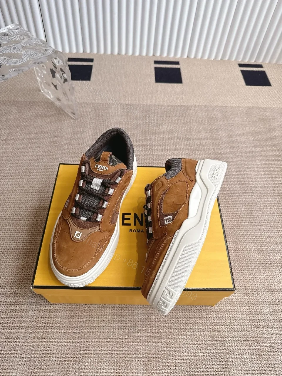 View 3 of Brown Suede Leather High-Top Sneakers with Comfort Padded Collar