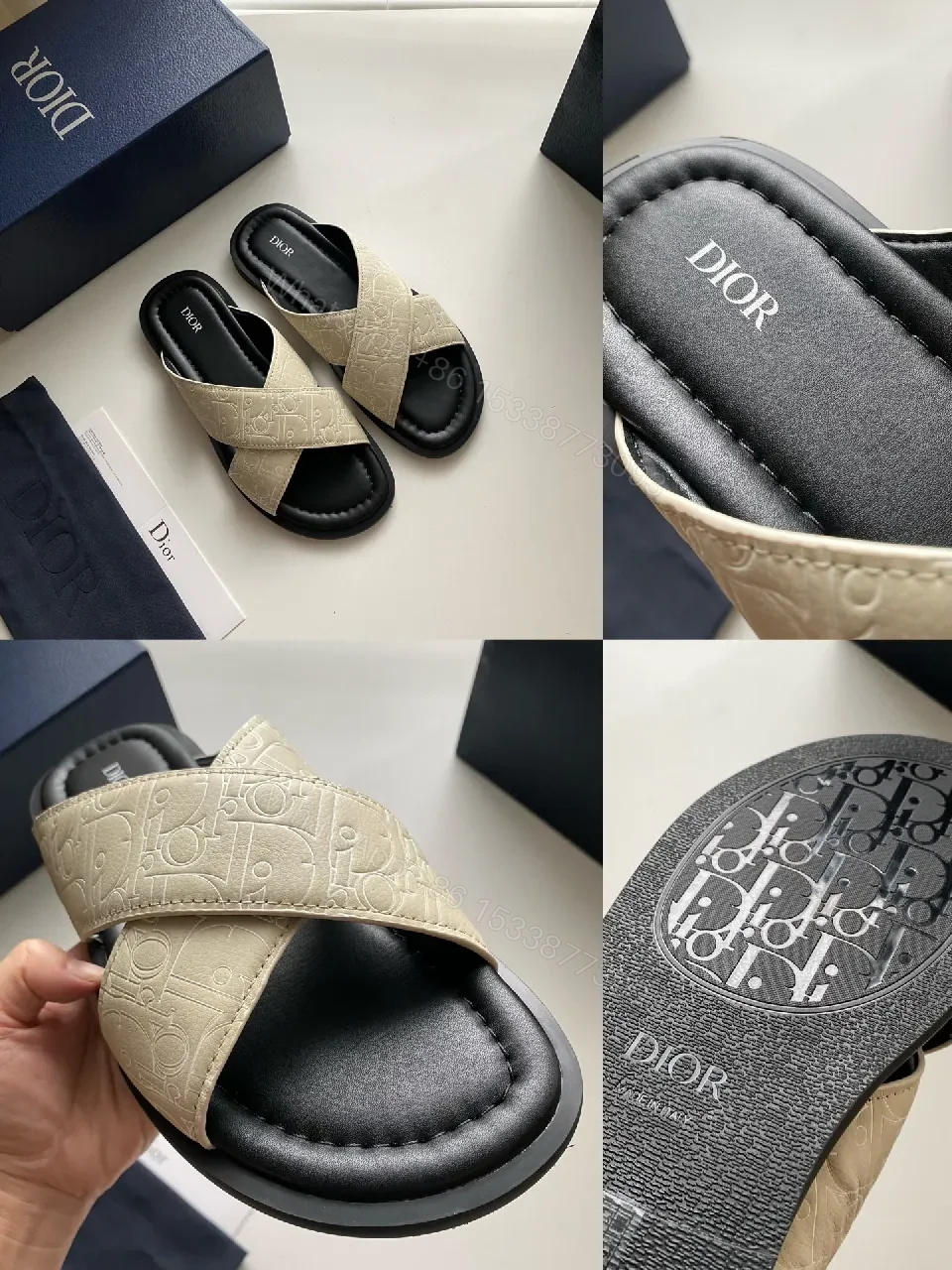 View 3 of Beige + Leather + Minimalist + Cushioned Comfort + Slides
