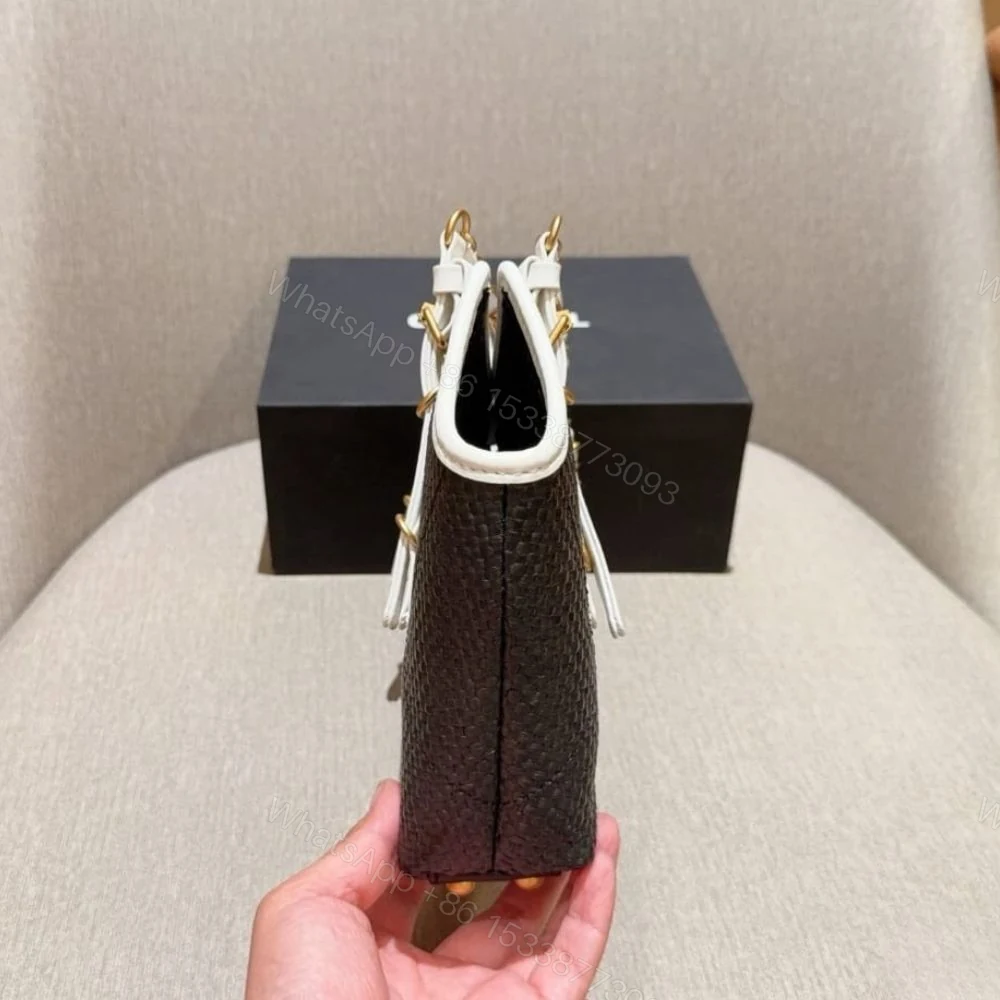 View 5 of Chanel Small Shopping Bag Braided Raffia Black And White 18Cm