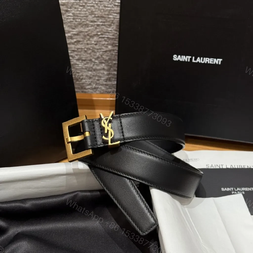 View 5 of Bold Leather Belt with Gold-Tone Hardware Accessory