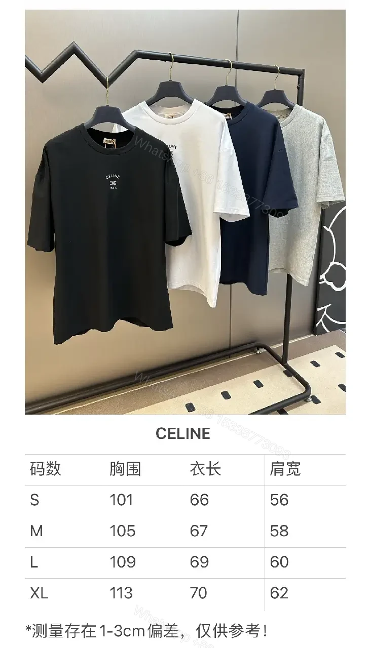 View 2 of Blue Cotton Oversized Tee with CELINE Logo