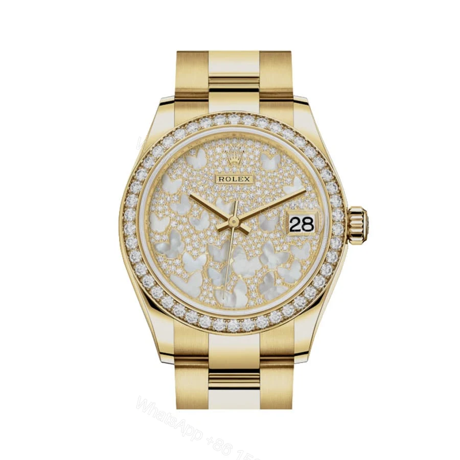 View 2 of Rolex Datejust 31 278288RBR Super Clone : Yellow Gold Diamond Bezel Butterfly Dial