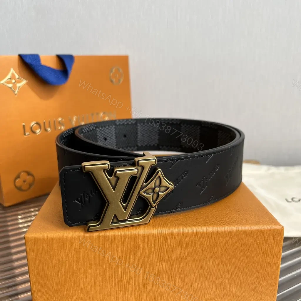 View 9 of Dark Gray Belt with Silver LV Buckle and Monogram Pattern